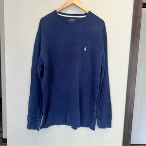 Polo Ralph Lauren Waffle Knit Thermal Blue Fitted Long Sleeve Crew Neck Lounge